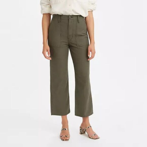 Levi's Ribcage Straight Utility Olive Green Super High Rise Pants Size 30x29 - Picture 1 of 10
